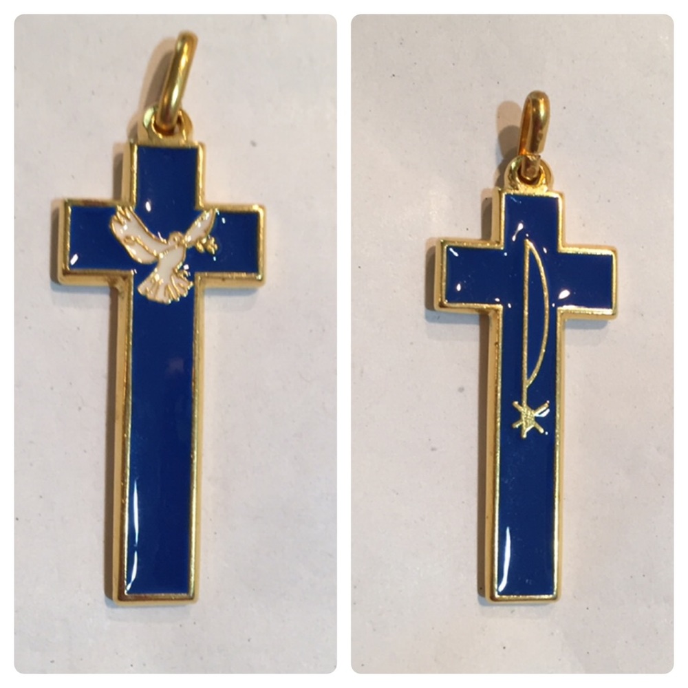 🌵BOGO🌵Blue cross pendant w/dove & Chi Rho symbol